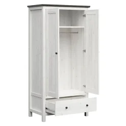 Garnero Arredamenti Armadio Ante Battenti|Guardaroba-Armadio 101x203h cm 2 ante 1 cassetto arte povera bianco frassinato grafite Holga Bianco Frassinato - Grafite