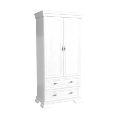 Garnero Arredamenti Armadio Ante Battenti|Guardaroba-Armadio 88x193h cm 2 ante 2 cassetti shabby Kelly Bianco Frassinato