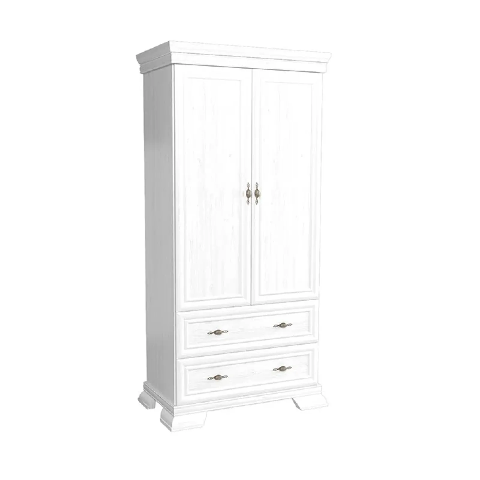 Garnero Arredamenti Armadio Ante Battenti|Guardaroba-Armadio 88x193h cm 2 ante 2 cassetti shabby Kelly Bianco Frassinato