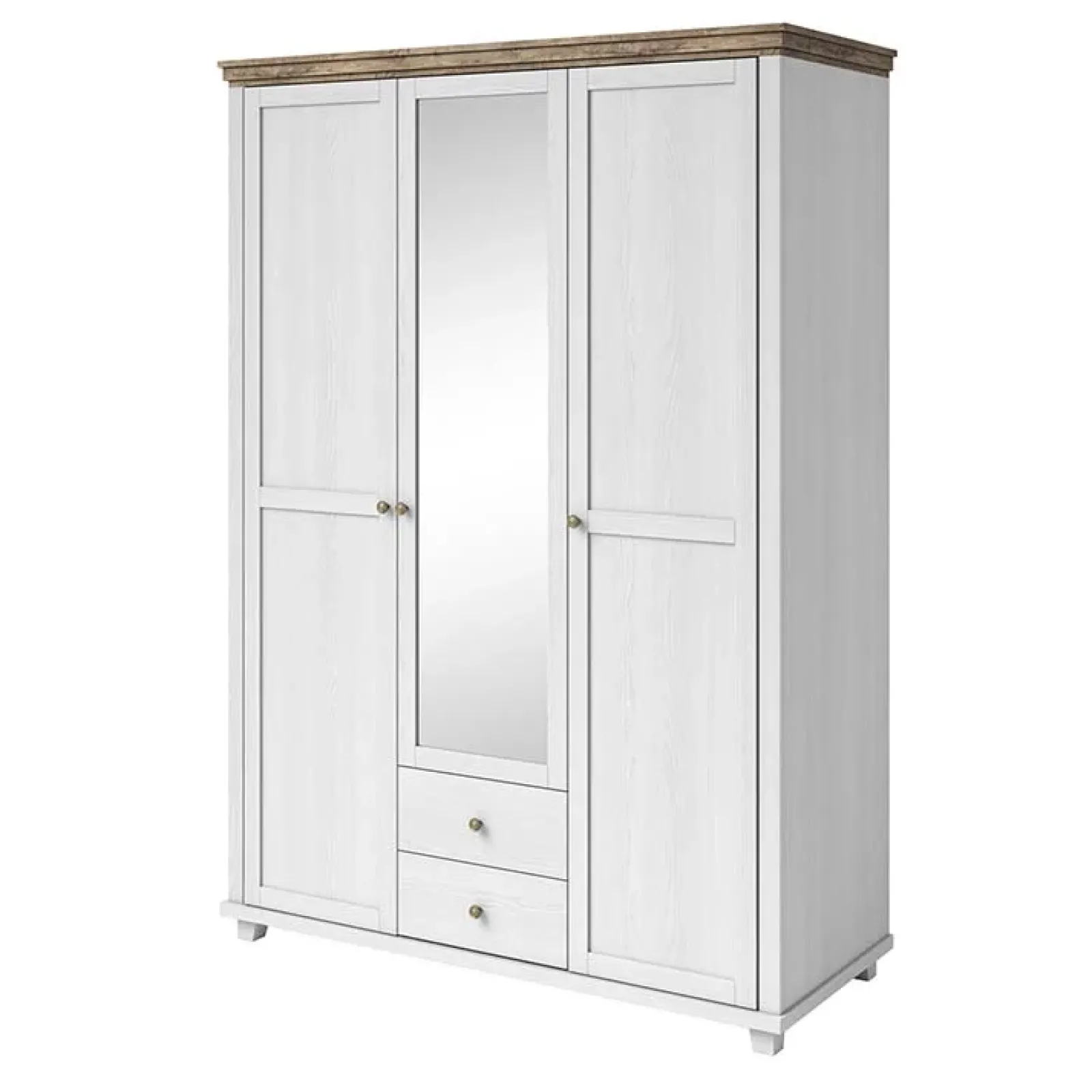 Garnero Arredamenti Armadio Ante A Specchio|Armadio Ante Battenti-Armadio 154x216h cm 3 ante 2 cassetti con specchio quercia Texel Bianco Frassinato