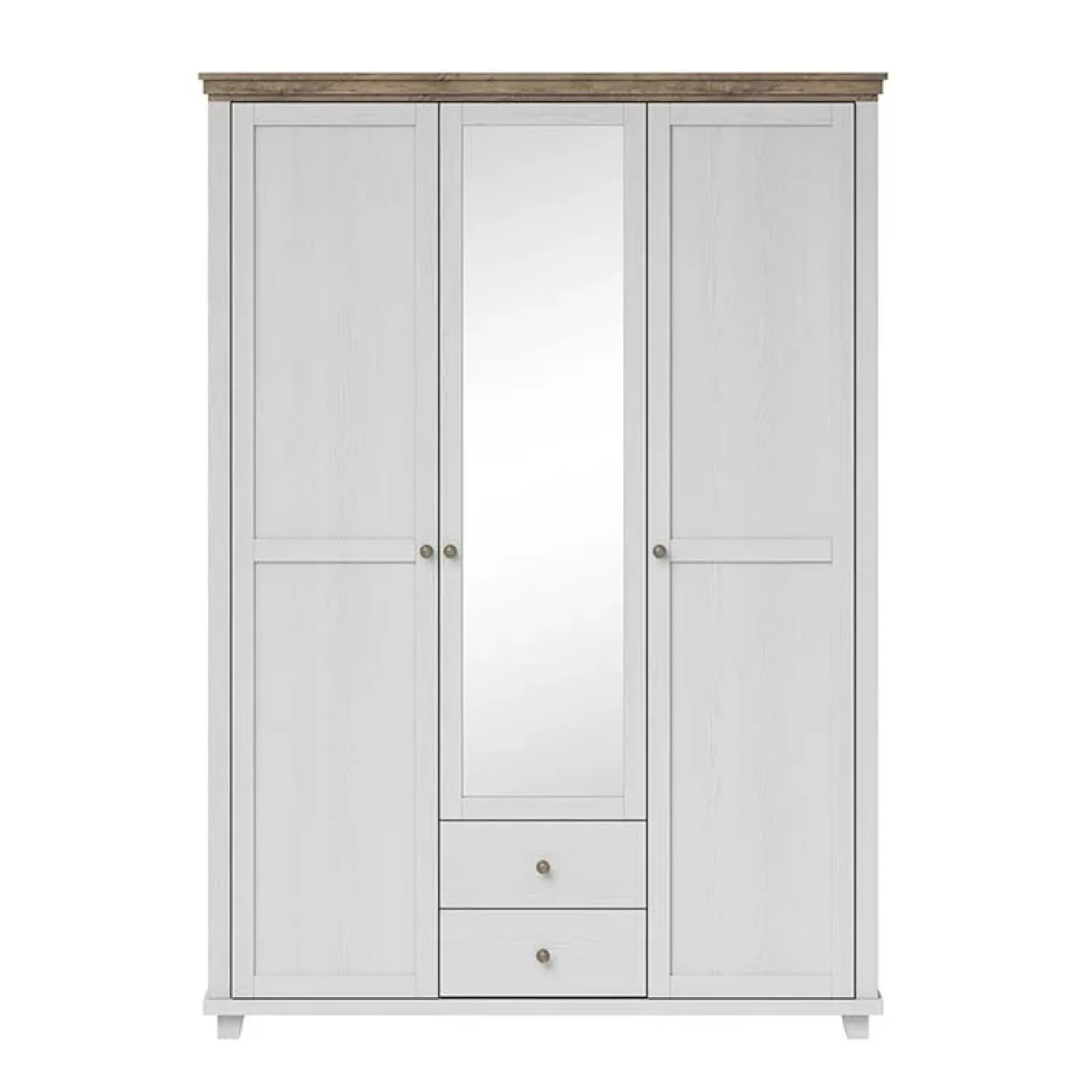 Garnero Arredamenti Armadio Ante A Specchio|Armadio Ante Battenti-Armadio 154x216h cm 3 ante 2 cassetti con specchio quercia Texel Bianco Frassinato
