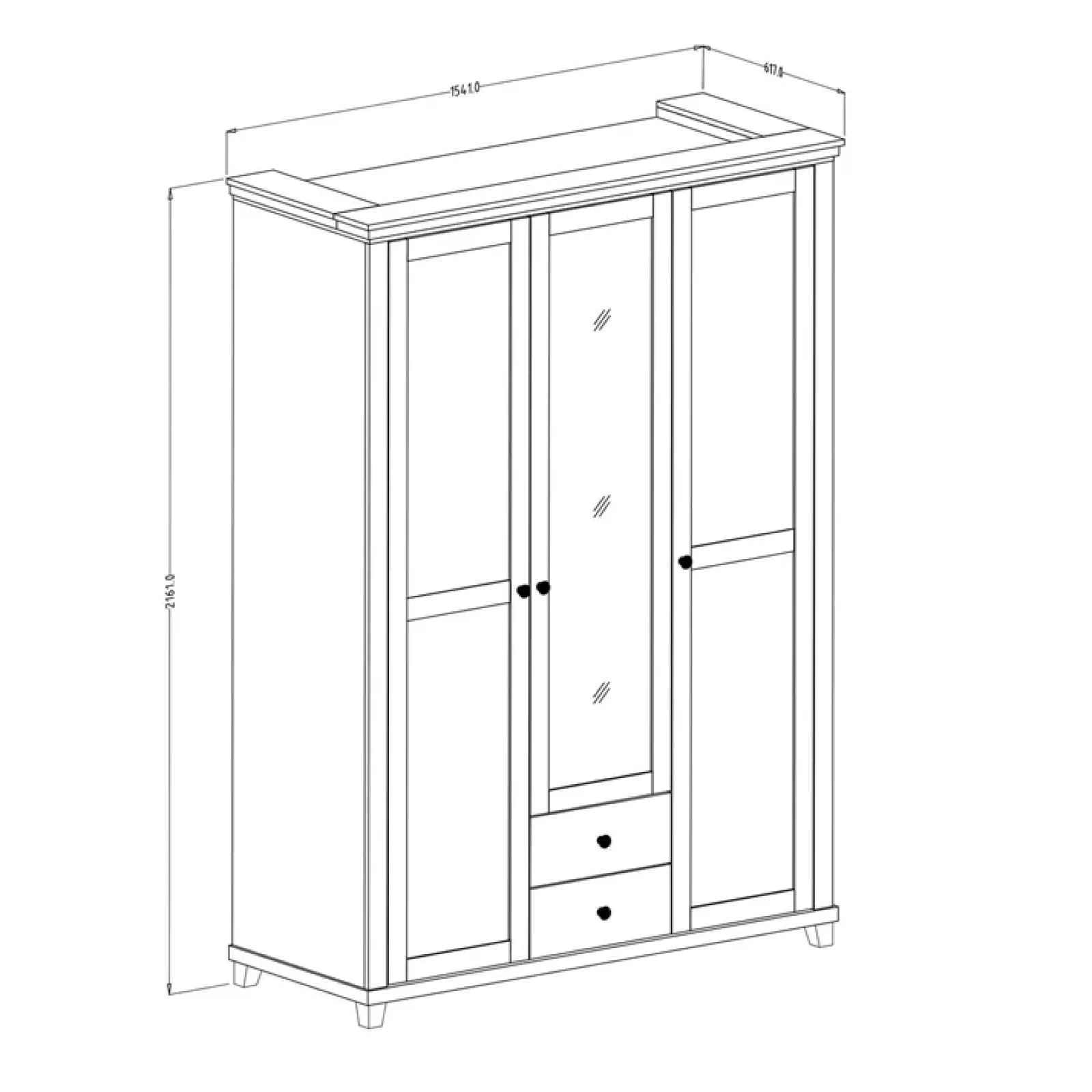 Garnero Arredamenti Armadio Ante A Specchio|Armadio Ante Battenti-Armadio 154x216h cm 3 ante 2 cassetti con specchio quercia Texel Bianco Frassinato