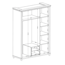 Garnero Arredamenti Armadio Ante A Specchio|Armadio Ante Battenti-Armadio 154x216h cm 3 ante 2 cassetti con specchio quercia Texel Bianco Frassinato