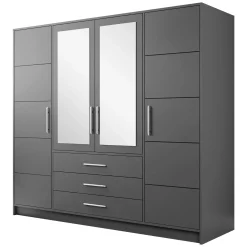 Garnero Arredamenti Armadio Ante A Specchio-Armadio 196x200h cm 4 ante 3 cassetti con specchio Sottosogno Grafite