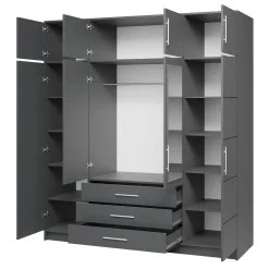 Garnero Arredamenti Armadio Ante A Specchio-Armadio 196x200h cm 4 ante 3 cassetti con specchio Sottosogno Grafite