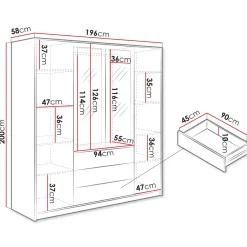 Garnero Arredamenti Armadio Ante A Specchio-Armadio 196x200h cm 4 ante 3 cassetti con specchio bianco oro Ylma