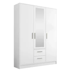 Garnero Arredamenti Armadio Ante Battenti-Armadio 153x202h cm 3 ante 2 cassetti con specchio bianco opaco Enirel