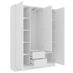 Garnero Arredamenti Armadio Ante Battenti-Armadio 153x202h cm 3 ante 2 cassetti con specchio bianco opaco Enirel