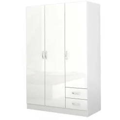 Garnero Arredamenti Armadio Cameretta|Armadio Ante Battenti-Armadio 120x181h cm 3 ante 2 cassetti moderno Tropea Bianco Lucido