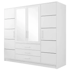 Garnero Arredamenti Armadio Ante A Specchio-Armadio 196x200h cm 4 ante 3 cassetti con specchio bianco Sottosogno Bianco Opaco