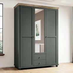 Garnero Arredamenti Armadio Ante A Specchio|Armadio Ante Battenti-Armadio 154x216h cm 3 ante 2 cassetti con specchio quercia Texel Verde