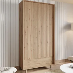 Garnero Arredamenti Armadi E Madie Ingresso|Armadi Soggiorno-Armadio 92x180h cm 2 ante 1 cassetto cannettato soggiorno cannettato rovere Branch