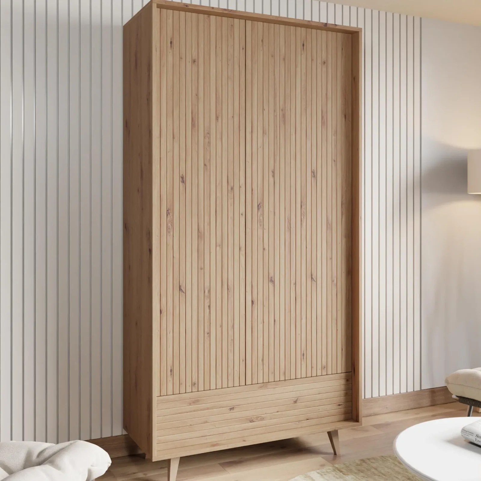 Garnero Arredamenti Armadi E Madie Ingresso|Armadi Soggiorno-Armadio 92x180h cm 2 ante 1 cassetto cannettato soggiorno cannettato rovere Branch