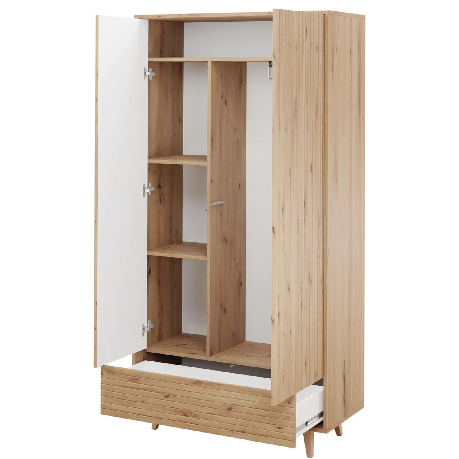 Garnero Arredamenti Armadi E Madie Ingresso|Armadi Soggiorno-Armadio 92x180h cm 2 ante 1 cassetto cannettato soggiorno cannettato rovere Branch