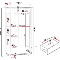 Garnero Arredamenti Armadi E Madie Ingresso|Armadi Soggiorno-Armadio 92x180h cm 2 ante 1 cassetto cannettato soggiorno cannettato rovere Branch