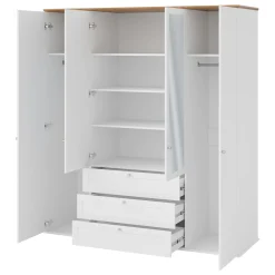 Garnero Arredamenti Armadio Ante Battenti|Guardaroba-Armadio 182x201h cm 4 ante 3 cassetti con specchio bianco rovere Relaxio