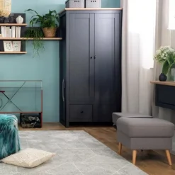 Garnero Arredamenti Armadio Ante Battenti|Guardaroba-Armadio 101x203h cm 2 ante 1 cassetto nero antracite rovere chiaro Holga Antracite - Rovere