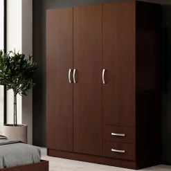 Garnero Arredamenti Armadio Ante Battenti|Guardaroba-Armadio 120x181h cm 3 ante 2 cassetti moderno Tropea Wengè