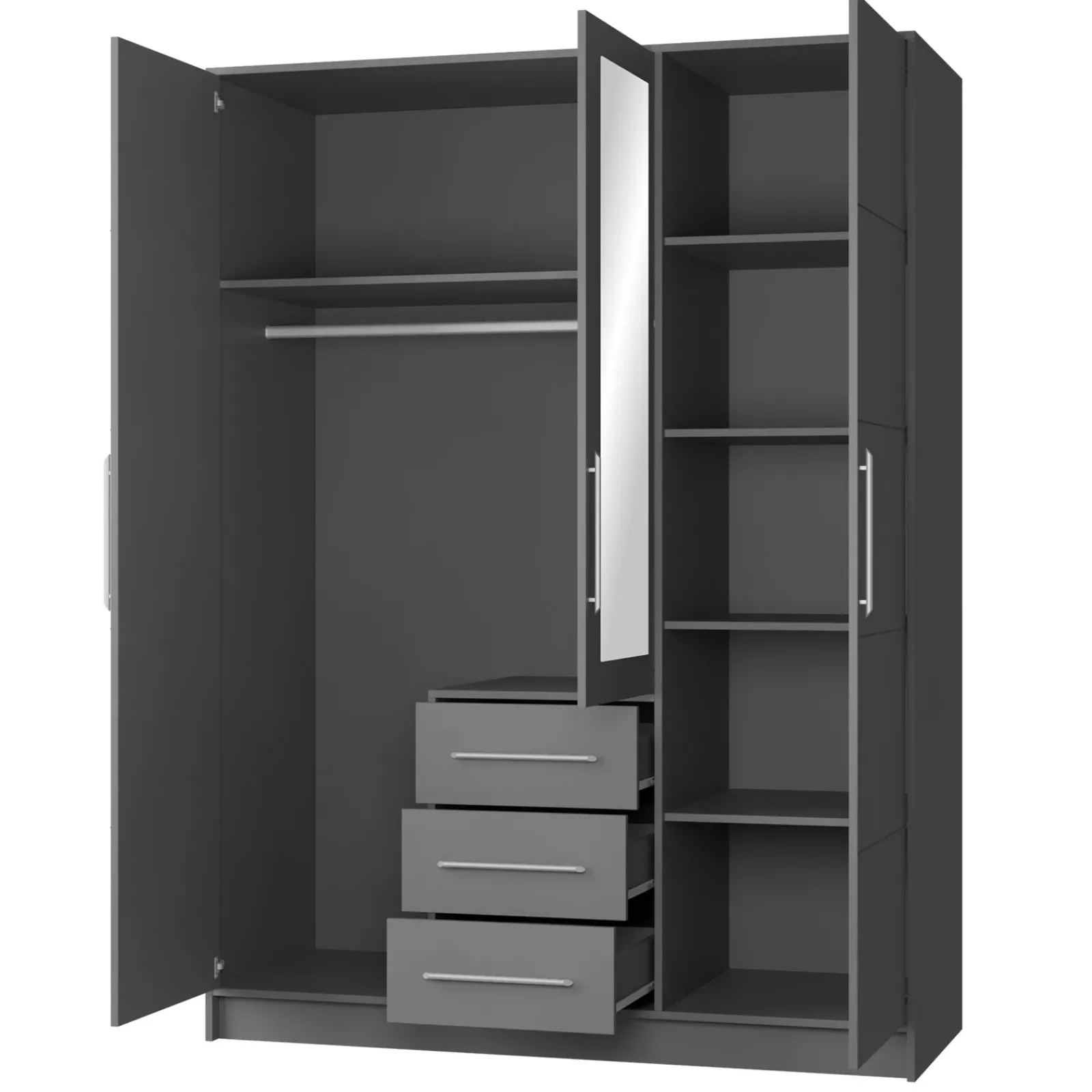 Garnero Arredamenti Armadio Ante Battenti-Armadio 147x200h cm 3 ante 3 cassetti con specchio Sottosogno Grafite