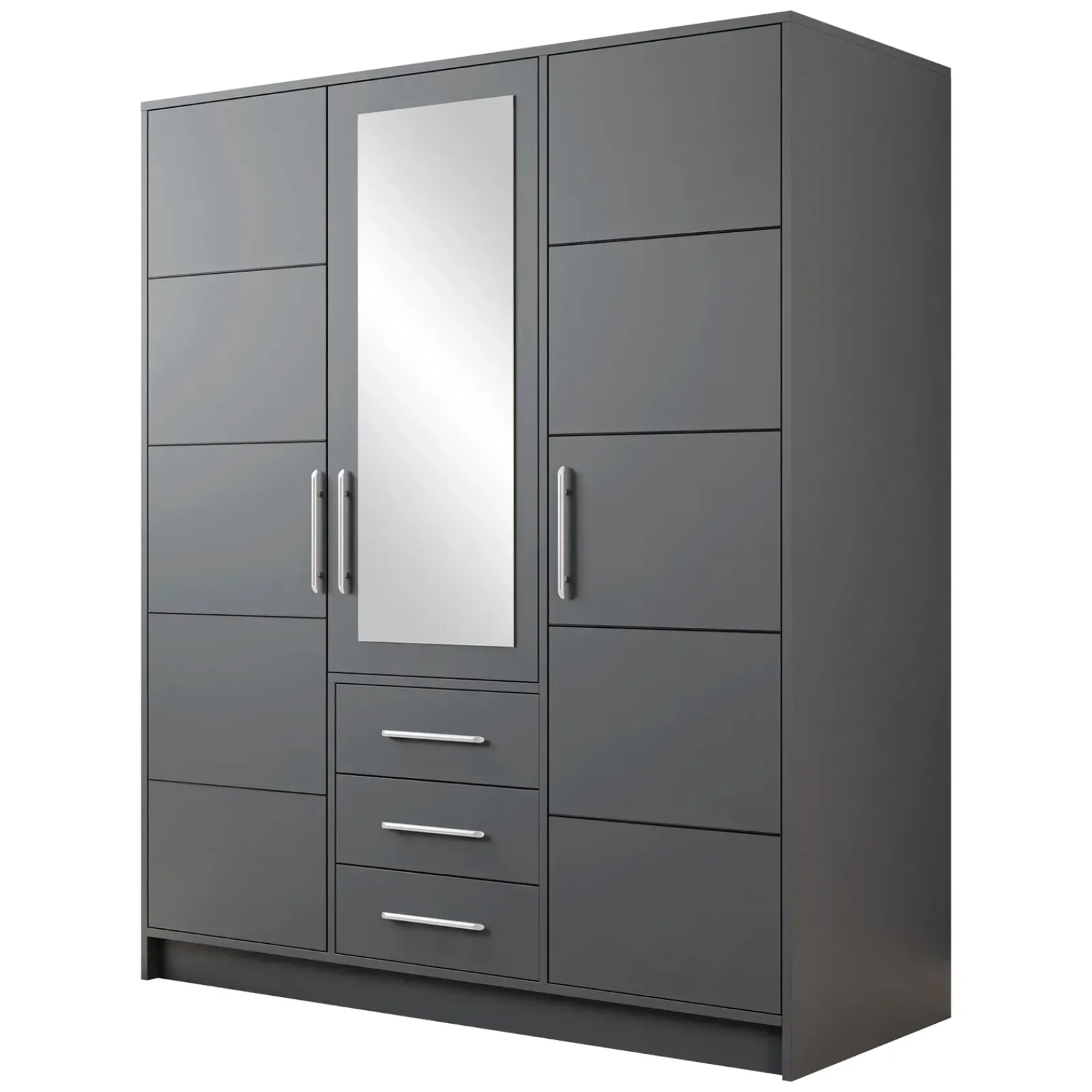 Garnero Arredamenti Armadio Ante Battenti-Armadio 147x200h cm 3 ante 3 cassetti con specchio Sottosogno Grafite