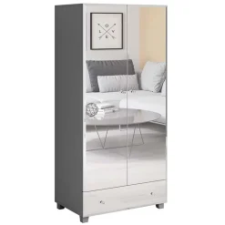 Garnero Arredamenti Armadio Ante A Specchio|Armadio Ante Battenti-Armadio 86x185h cm 2 ante 1 cassetto con specchio grigio Selva