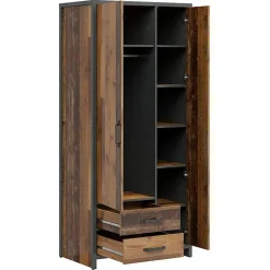 Garnero Arredamenti Armadio Ante Battenti|Guardaroba-Armadio 90x201h cm 2 ante 2 cassetti stile soft rovere scuro nero Urbania