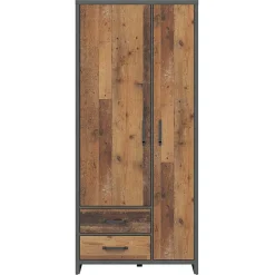 Garnero Arredamenti Armadio Ante Battenti|Guardaroba-Armadio 90x201h cm 2 ante 2 cassetti stile soft rovere scuro nero Urbania