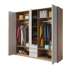 Garnero Arredamenti Armadio Ante Battenti|Guardaroba-Armadio 225x215h cm 5 ante 3 cassetti bianco rovere Sweet