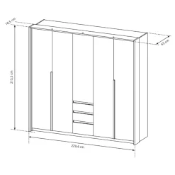 Garnero Arredamenti Armadio Ante Battenti|Guardaroba-Armadio 225x215h cm 5 ante 3 cassetti bianco rovere Sweet
