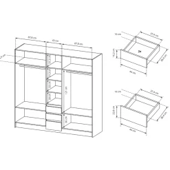 Garnero Arredamenti Armadio Ante Battenti|Guardaroba-Armadio 225x215h cm 5 ante 3 cassetti bianco rovere Sweet