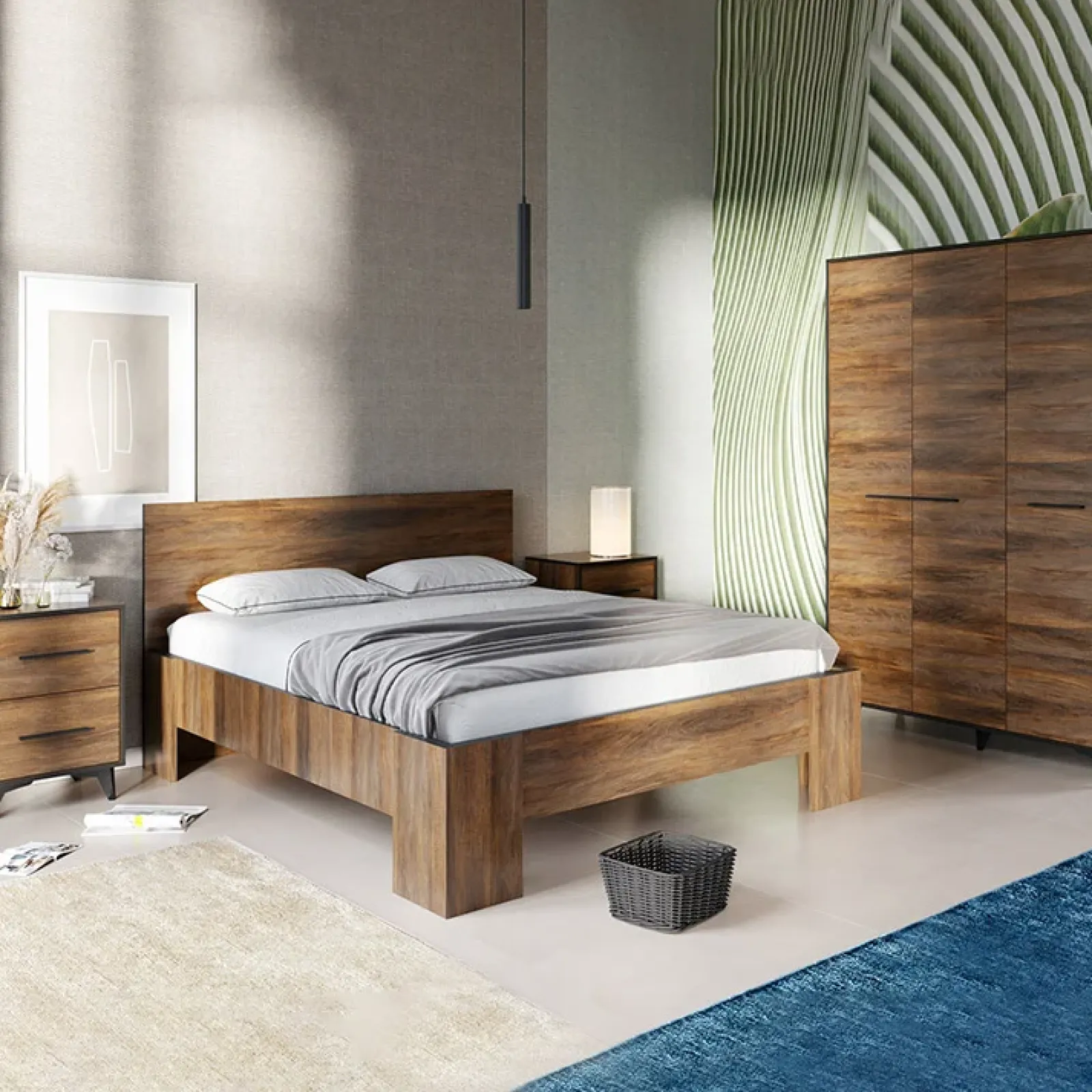 Garnero Arredamenti Armadio Ante Battenti|Guardaroba-Armadio 91x185h cm 2 ante 1 cassetto noce Line