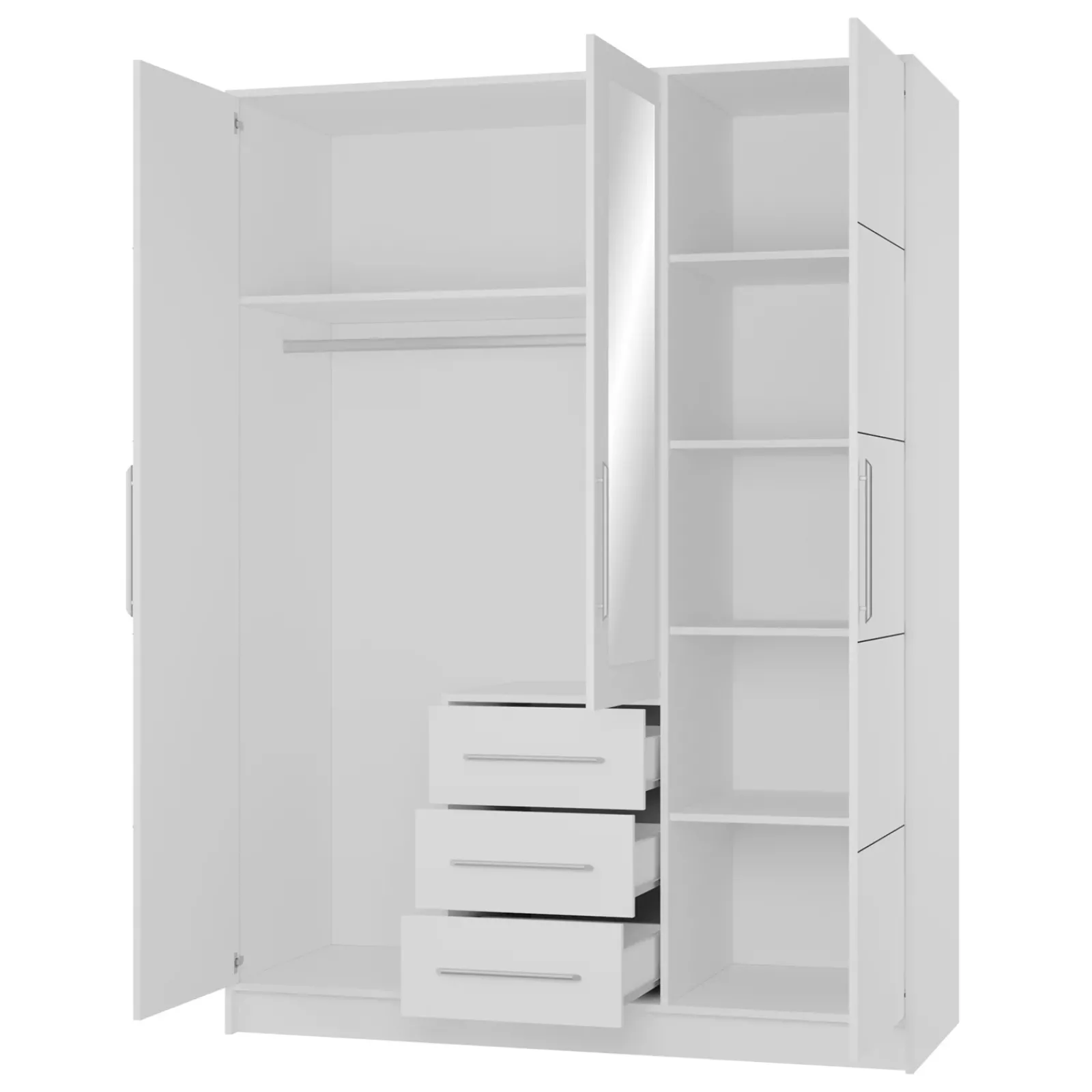 Garnero Arredamenti Armadio Ante Battenti-Armadio 147x200h cm 3 ante 3 cassetti con specchio bianco Sottosogno Bianco Opaco