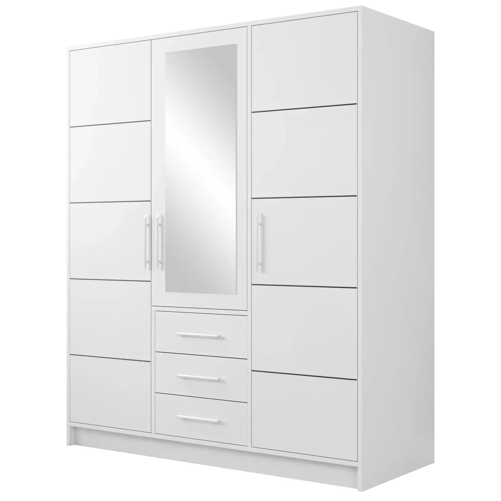 Garnero Arredamenti Armadio Ante Battenti-Armadio 147x200h cm 3 ante 3 cassetti con specchio bianco Sottosogno Bianco Opaco