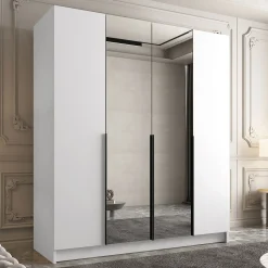 Garnero Arredamenti Armadio Ante A Specchio|Armadio Ante Battenti-Armadio 200x215h cm 4 ante 2 specchi moderno  bianco nero Glammy 4 Bianco Opaco - Nero