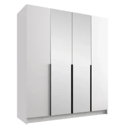 Garnero Arredamenti Armadio Ante A Specchio|Armadio Ante Battenti-Armadio 200x215h cm 4 ante 2 specchi moderno bianco nero Glammy 4 Bianco Opaco - Nero