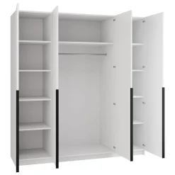 Garnero Arredamenti Armadio Ante A Specchio|Armadio Ante Battenti-Armadio 200x215h cm 4 ante 2 specchi moderno bianco nero Glammy 4 Bianco Opaco - Nero