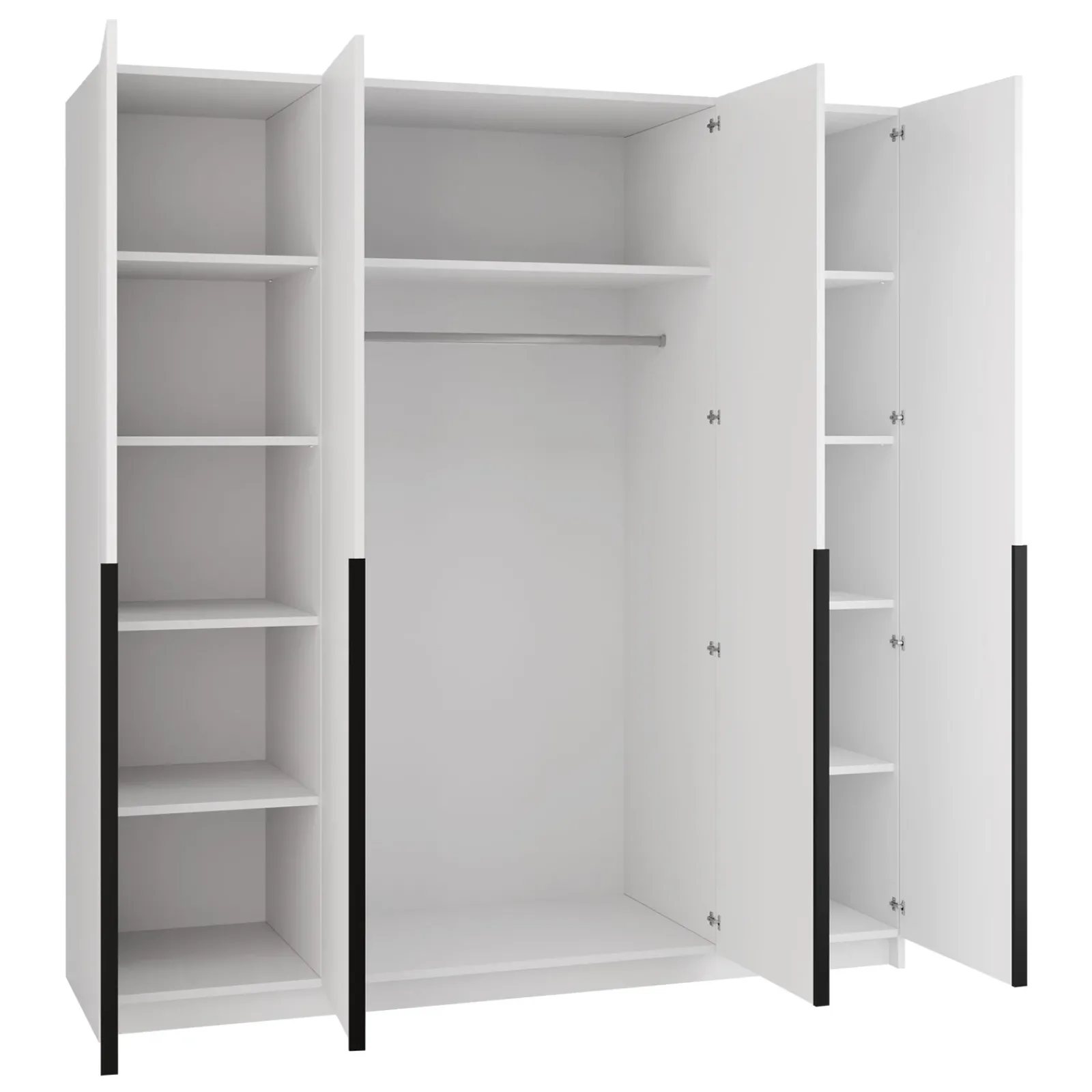 Garnero Arredamenti Armadio Ante A Specchio|Armadio Ante Battenti-Armadio 200x215h cm 4 ante 2 specchi moderno bianco nero Glammy 4 Bianco Opaco - Nero