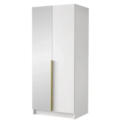 Garnero Arredamenti Armadio Cameretta|Armadio Ante A Specchio-Armadio 100x215h cm 2 ante 1 specchio moderno bianco oro Glammy 2 Bianco Opaco - Oro