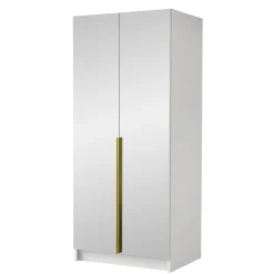 Garnero Arredamenti Armadio Cameretta|Armadio Ante A Specchio-Armadio 100x215h cm 2 ante 2 specchi moderno bianco oro Glammy 2 Bianco Opaco - Oro