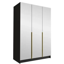 Garnero Arredamenti Armadio Cameretta|Armadio Ante A Specchio-Armadio 150x215h cm 3 ante 3 specchi moderno nero oro Glammy 3 Nero Opaco - Oro
