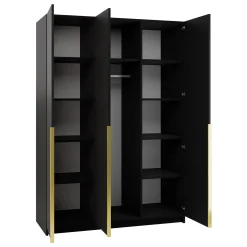 Garnero Arredamenti Armadio Cameretta|Armadio Ante A Specchio-Armadio 150x215h cm 3 ante 3 specchi moderno nero oro Glammy 3 Nero Opaco - Oro