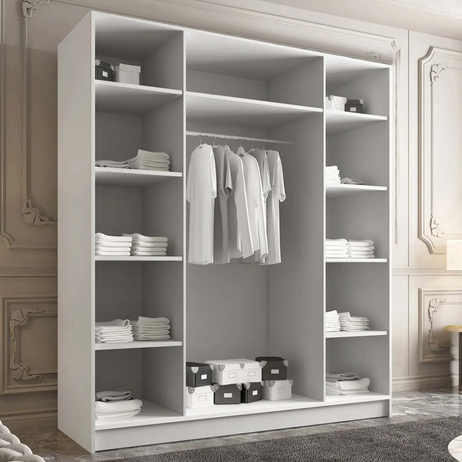 Garnero Arredamenti Armadio Ante A Specchio|Armadio Ante Battenti-Armadio 200x215h cm 4 ante 2 specchi moderno bianco oro Glammy 4 Bianco Opaco - Oro