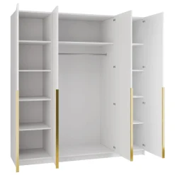 Garnero Arredamenti Armadio Ante A Specchio|Armadio Ante Battenti-Armadio 200x215h cm 4 ante 2 specchi moderno bianco oro Glammy 4 Bianco Opaco - Oro