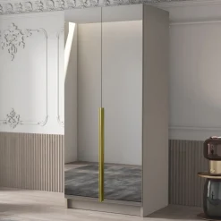 Garnero Arredamenti Armadio Cameretta|Armadio Ante A Specchio-Armadio 100x215h cm 2 ante 2 specchi moderno beige oro Glammy 2 Beige - Oro