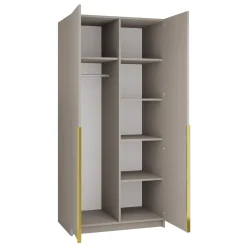 Garnero Arredamenti Armadio Cameretta|Armadio Ante A Specchio-Armadio 100x215h cm 2 ante 2 specchi moderno beige oro Glammy 2 Beige - Oro