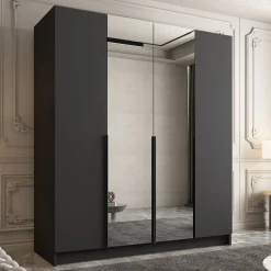 Garnero Arredamenti Armadio Ante A Specchio|Armadio Ante Battenti-Armadio 200x215h cm 4 ante 2 specchi moderno nero Glammy 4 Nero Opaco - Nero