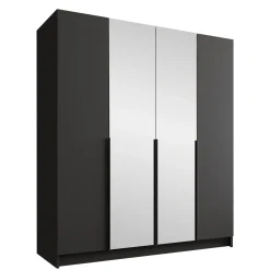 Garnero Arredamenti Armadio Ante A Specchio|Armadio Ante Battenti-Armadio 200x215h cm 4 ante 2 specchi moderno nero Glammy 4 Nero Opaco - Nero
