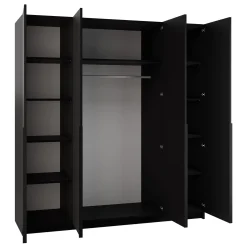 Garnero Arredamenti Armadio Ante A Specchio|Armadio Ante Battenti-Armadio 200x215h cm 4 ante 2 specchi moderno nero Glammy 4 Nero Opaco - Nero