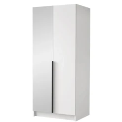 Garnero Arredamenti Armadio Cameretta|Armadio Ante A Specchio-Armadio 100x215h cm 2 ante 1 specchio moderno bianco nero Glammy 2 Bianco Opaco - Nero