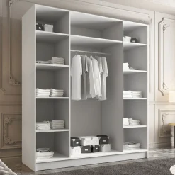 Garnero Arredamenti Armadio Ante A Specchio|Armadio Ante Battenti-Armadio 200x215h cm 4 ante 4 specchi moderno bianco nero Glammy 4 Bianco Opaco - Nero